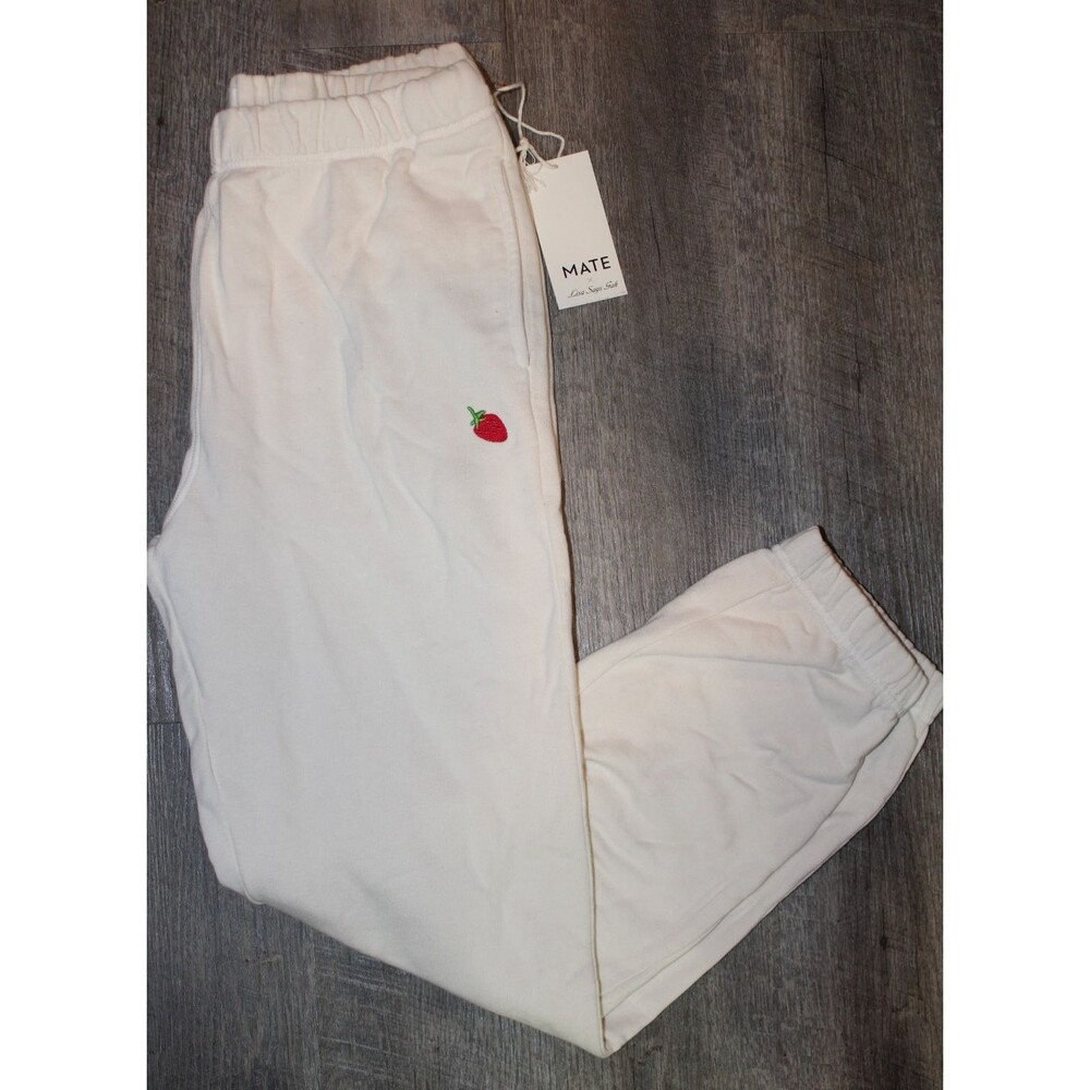Mate The Label LISA SAYS‎ GAH Strawberry Organic Cotton Fleece Joggers Bone NEW
